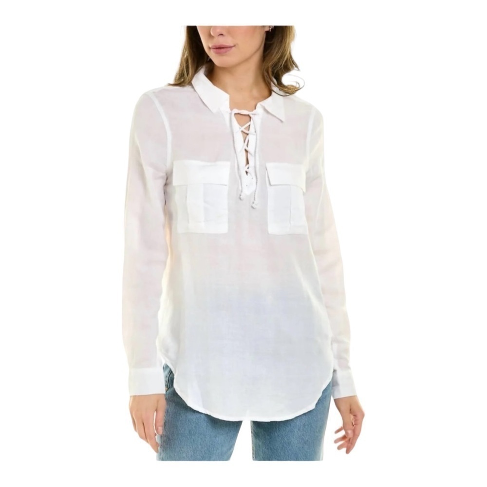 Bobi Lace-Up Pocket Shirt In White NWT